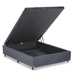 BASE CAMA BOX COM BAÚ ABERTURA FRONTAL SUEDE CINZA