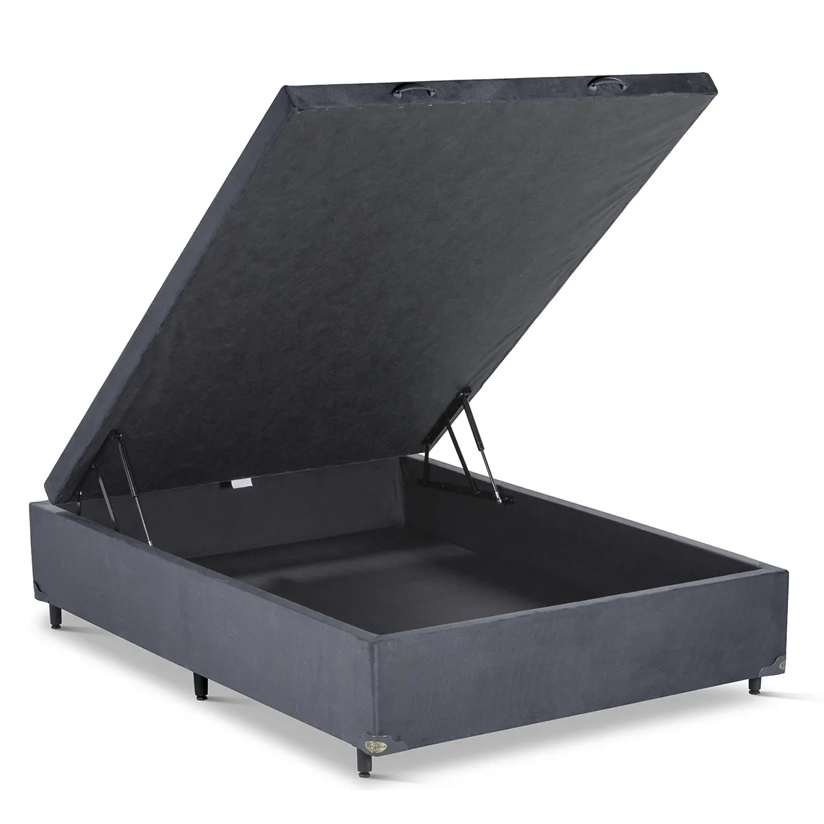 BASE CAMA BOX COM BAÚ ABERTURA FRONTAL SUEDE CINZA