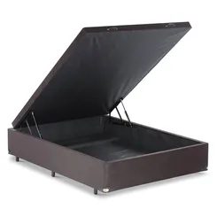 BASE CAMA BOX COM BAÚ ABERTURA FRONTAL SUEDE MARROM