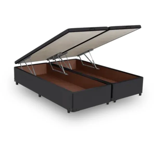 BASE CAMA BOX COM BAÚ ABERTURA FRONTAL KORANO PRETO