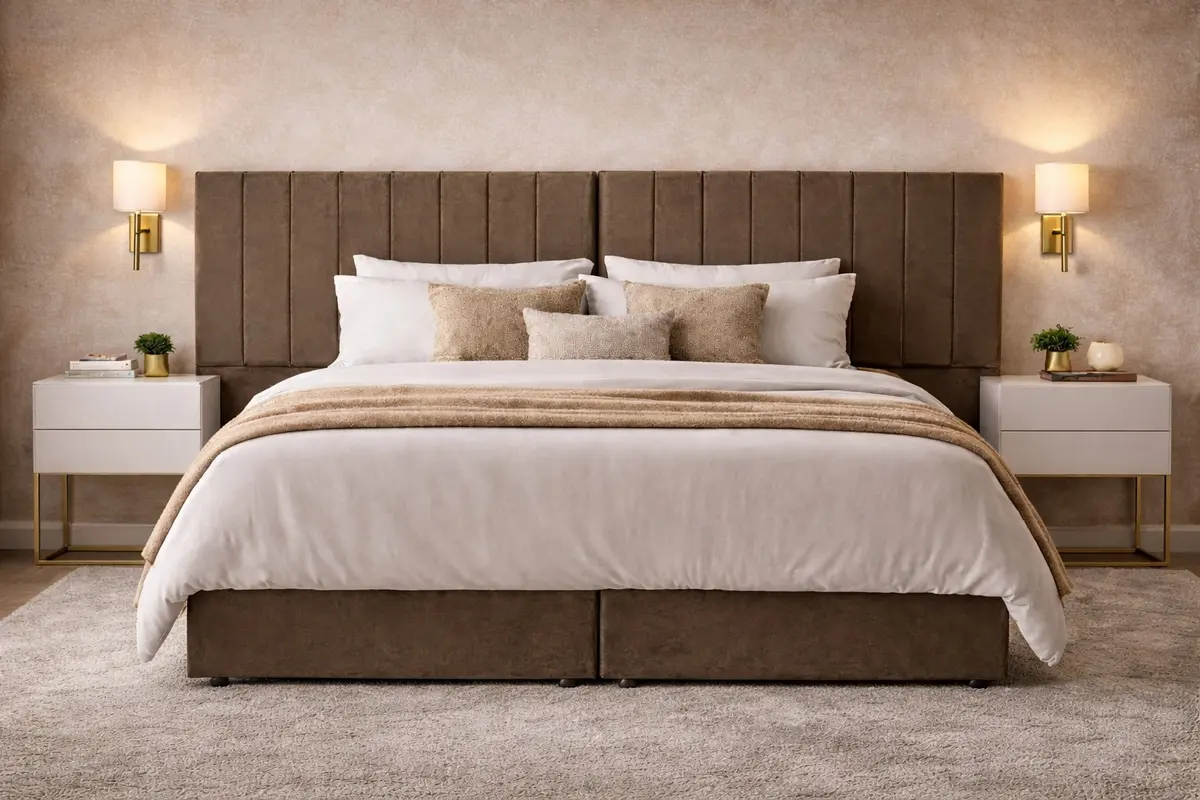 Kit Cabeceira King Star Modulada Veludo Chocolate