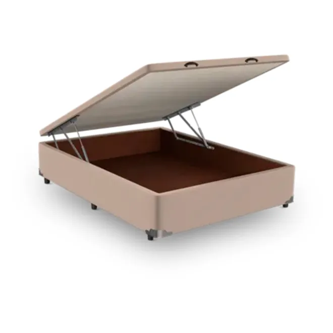 Base Cama Box Com Baú Abertura Frontal Veludo Marfim King Star
