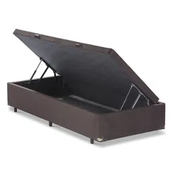 BASE CAMA BOX COM BAÚ ABERTURA LATERAL SUEDE MARROM