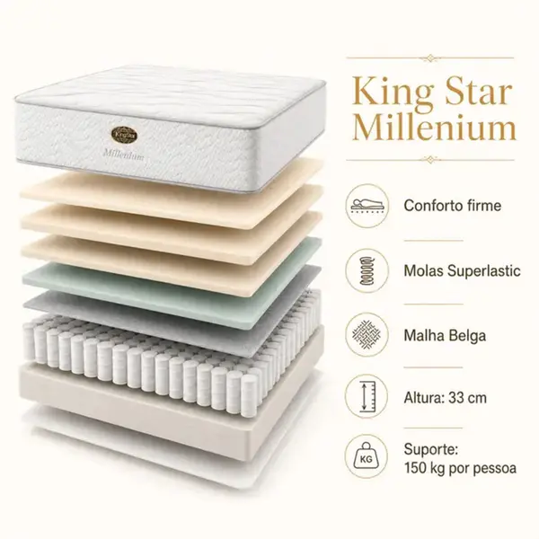 Cama Box + Colchão King Star Firme Molas Ensacadas Millenium