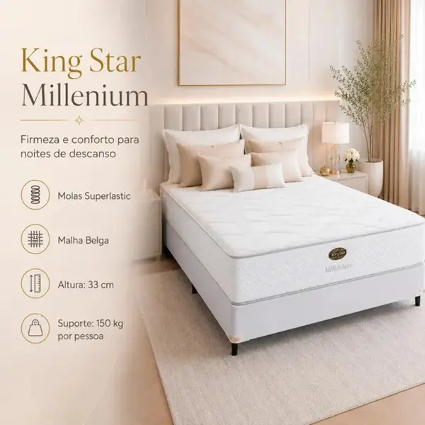 Cama Box + Colchão King Star Firme Molas Ensacadas Millenium