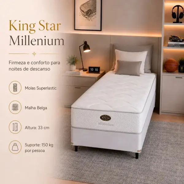 Cama Box + Colchão King Star Firme Molas Ensacadas Millenium
