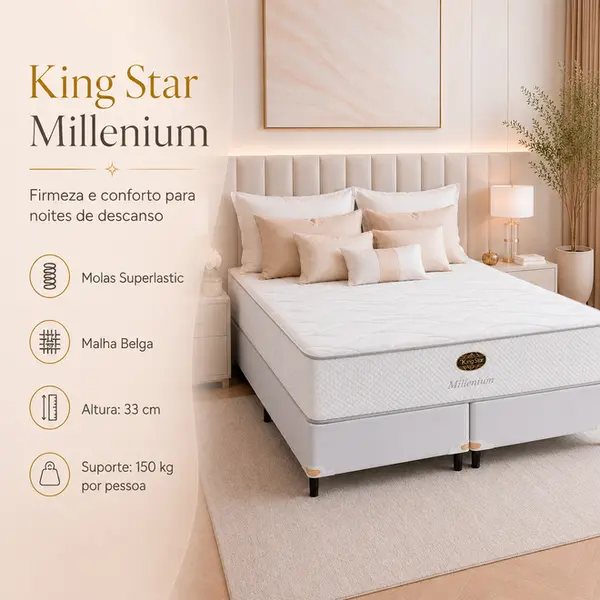 Cama Box + Colchão King Star Firme Molas Ensacadas Millenium