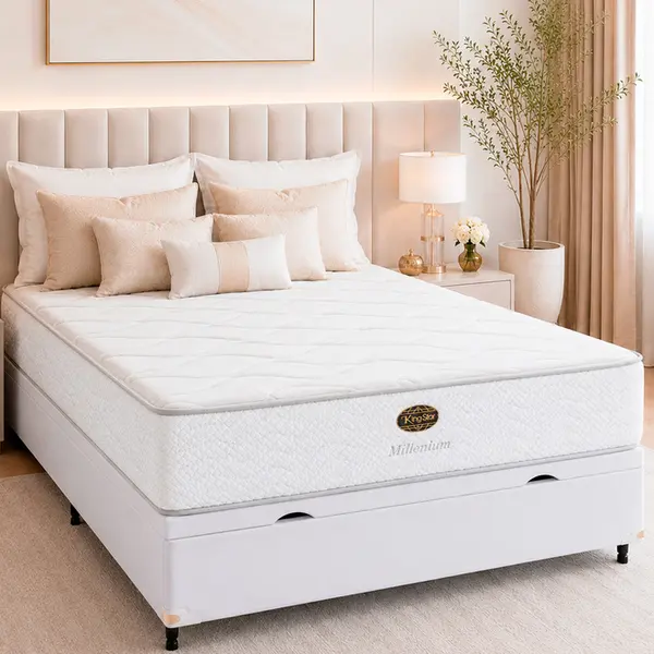 Cama Box Baú + Colchão King Star Firme Molas Ensacadas Millenium