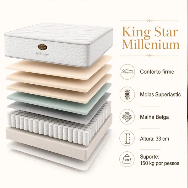Cama Box Baú + Colchão King Star Firme Molas Ensacadas Millenium
