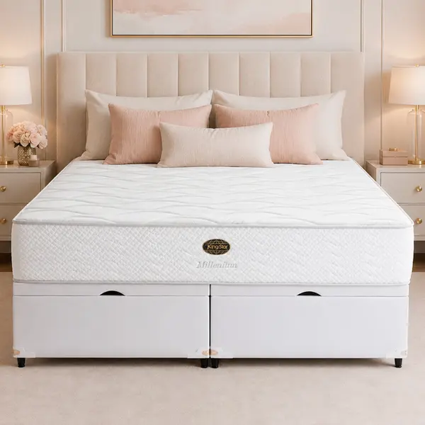 Cama Box Baú + Colchão King Star Firme Molas Ensacadas Millenium