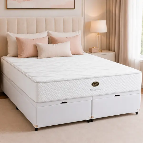 Cama Box Baú + Colchão King Star Firme Molas Ensacadas Millenium