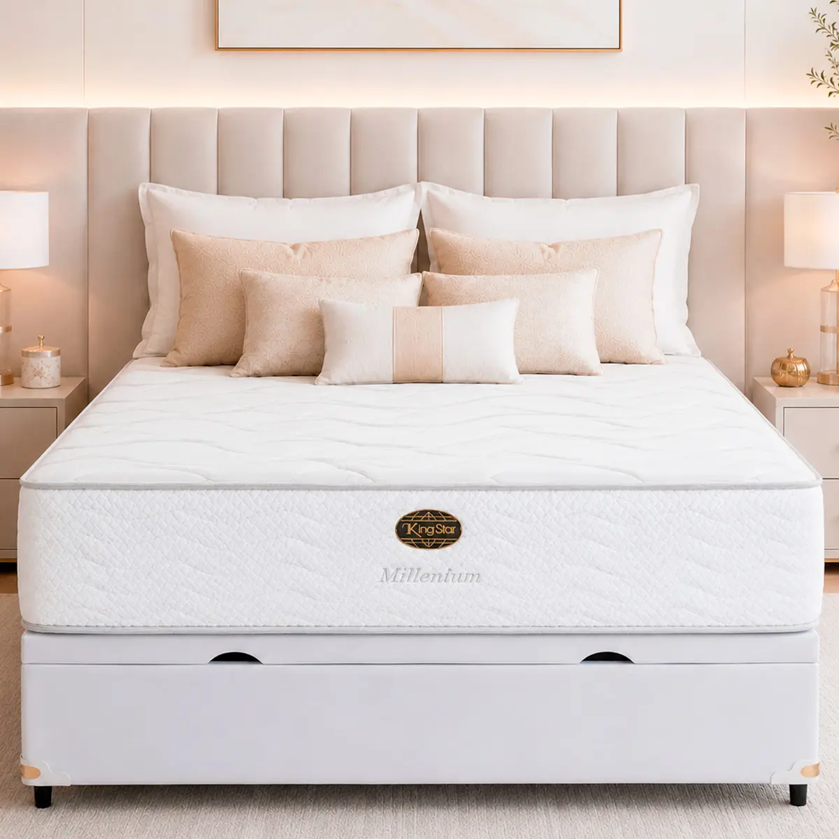 Cama Box Baú + Colchão King Star Firme Molas Ensacadas Millenium