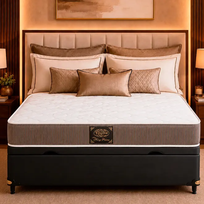 Cama Box Baú + Colchão King Star Firme Molas Ensacadas King Prime