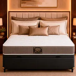 Cama Box Baú + Colchão King Star Firme Molas Ensacadas King Prime