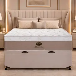Conjunto Cama Box Baú King Star Master King Gold — Colchão Molas Ensacadas + Base Baú, Intermediário — 30 Noites + 2 Anos de Garantia