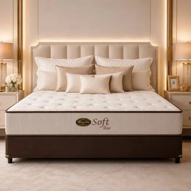 Conjunto Cama Box King Star Soft Visco — Colchão Molas Ensacadas + Base Box, Macio— 30 Noites + 2 Anos de Garantia