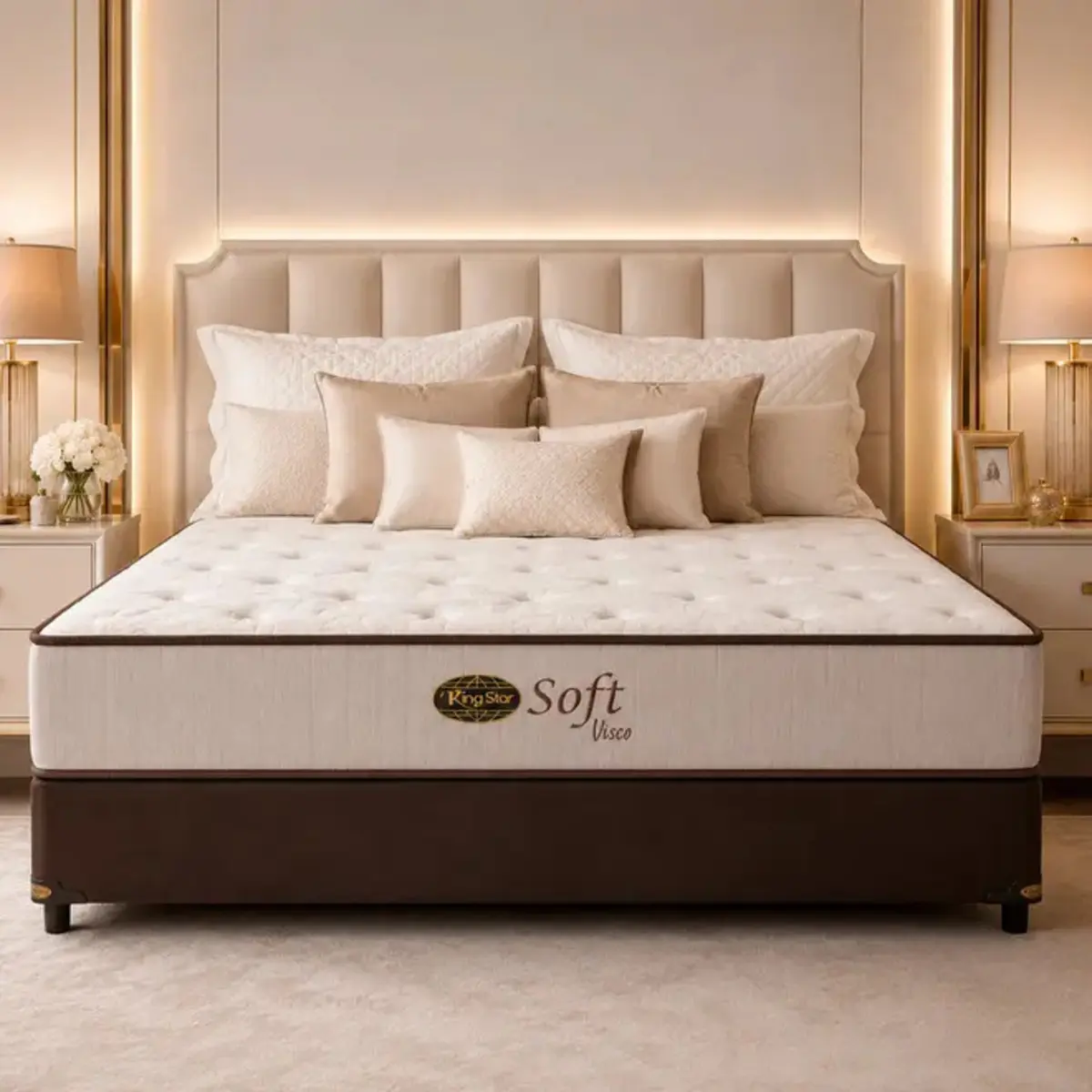 Conjunto Cama Box King Star Soft Visco — Colchão Molas Ensacadas + Base Box, Macio— 30 Noites + 2 Anos de Garantia