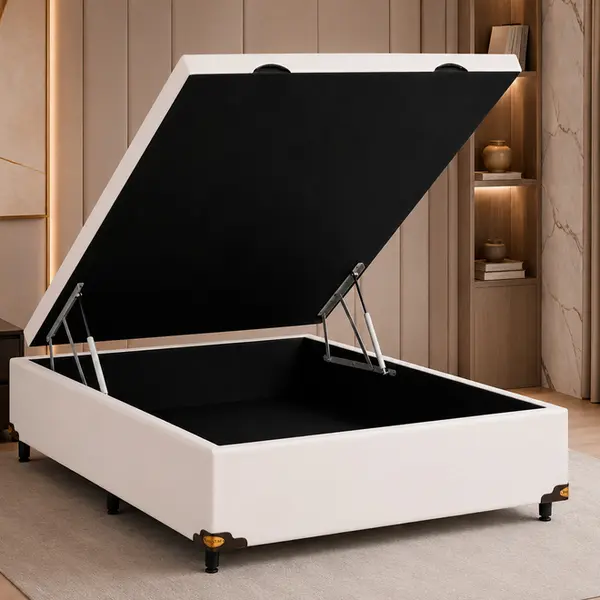 Base Cama Baú Abertura Frontal King Star Korano Branco