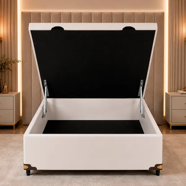 Base Cama Baú Abertura Frontal King Star Korano Branco