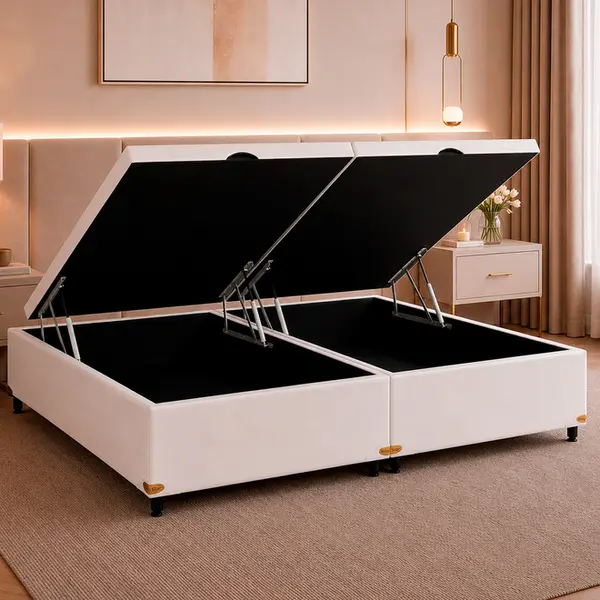 Base Cama Baú Abertura Frontal King Star Korano Branco