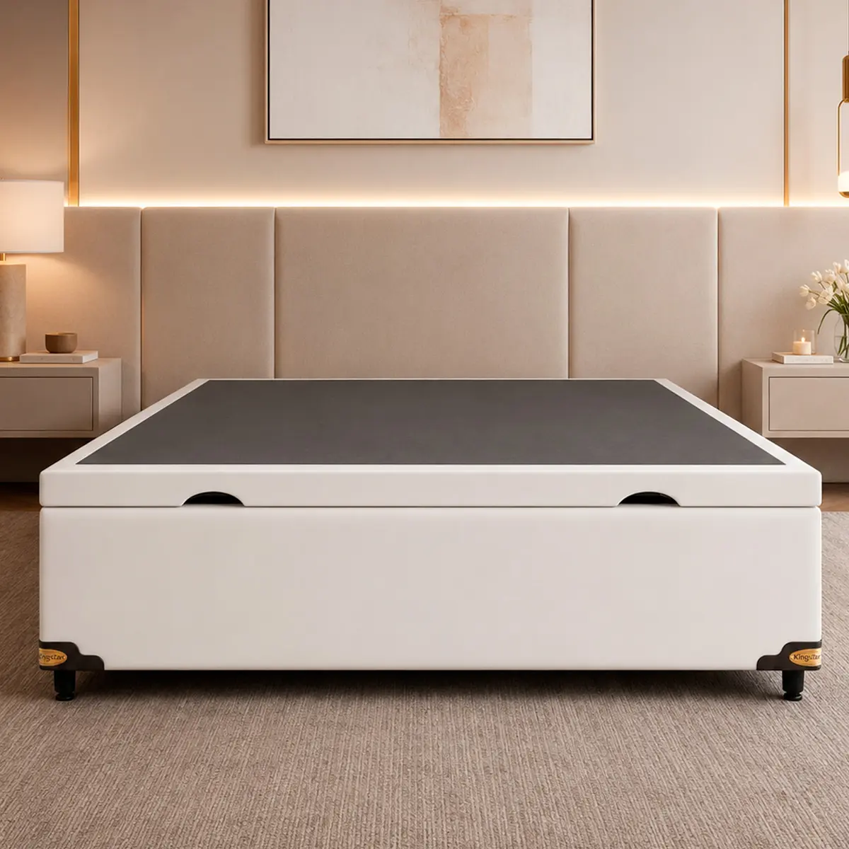 Base Cama Baú Abertura Frontal King Star Korano Branco