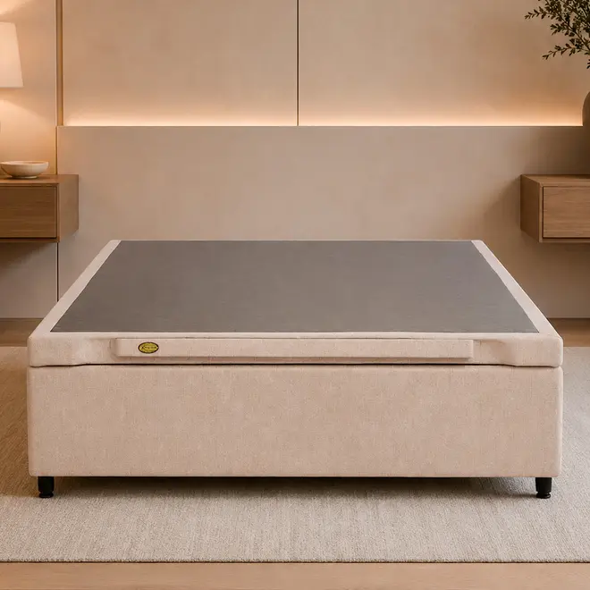 Base Cama Baú Abertura Frontal King Star Premium Canvas Palha