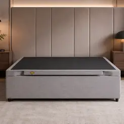 Base Cama Baú Abertura Frontal King Star Premium Linho Cinza