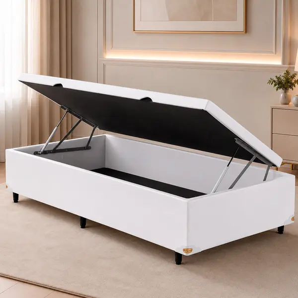 Base Cama Baú Abertura Lateral King Star Korano Branco