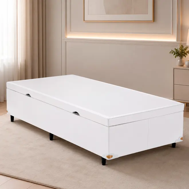 Base Cama Baú Abertura Lateral King Star Korano Branco