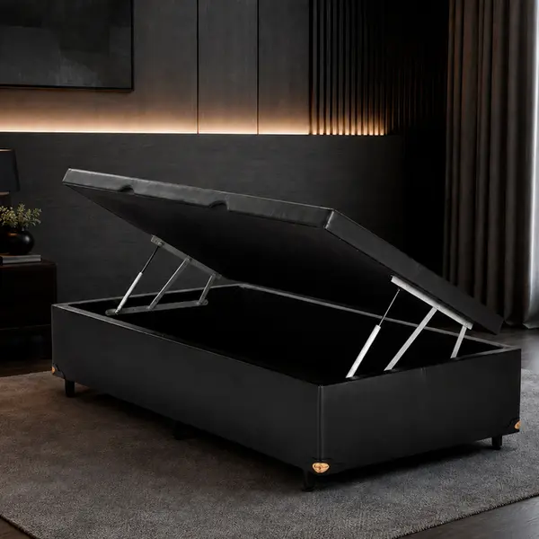 Base Cama Baú Abertura Lateral King Star Korano Preto