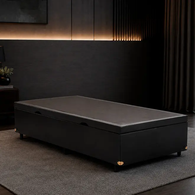 Base Cama Baú Abertura Lateral King Star Korano Preto