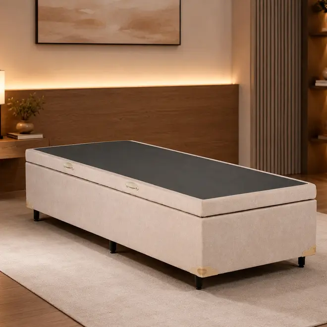Base Cama Baú Abertura Lateral King Star Premium Canvas Palha