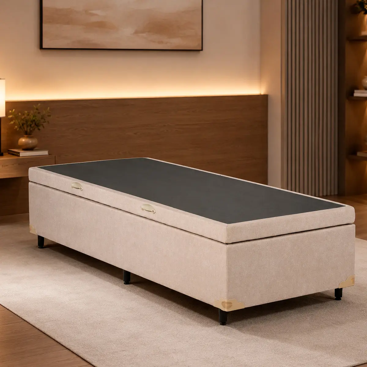 Base Cama Baú Abertura Lateral King Star Premium Canvas Palha