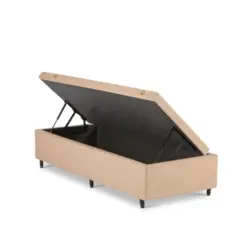 Base Cama Baú Abertura Lateral King Star Premium Linho Bege