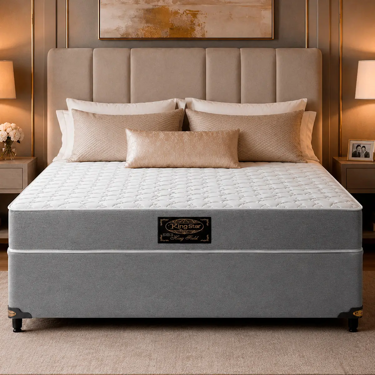Cama Box + Colchão King Star Firme Molas Ensacadas King Field