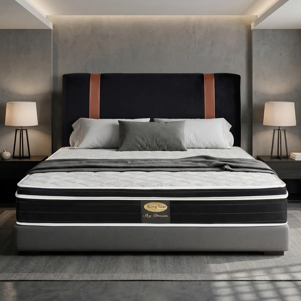 Cabeceira King Star Horus Suede Preto