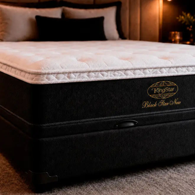 Kit cama box baú Black Star com colchão de molas ensacadas King Star
