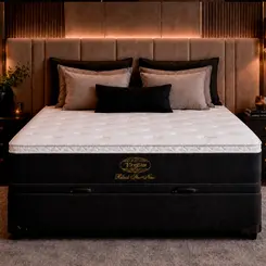 Conjunto Cama Box Baú King Star Black Star New — Colchão Molas Ensacadas + Base Baú, Firme — 30 Noites + 1 Ano de Garantia