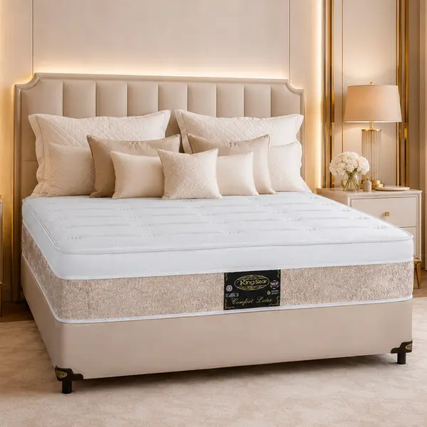 Conjunto Cama Box King Star Comfort Latex — Colchão Molas Ensacadas + Base Box — 30 Noites + 1 Ano de Garantia