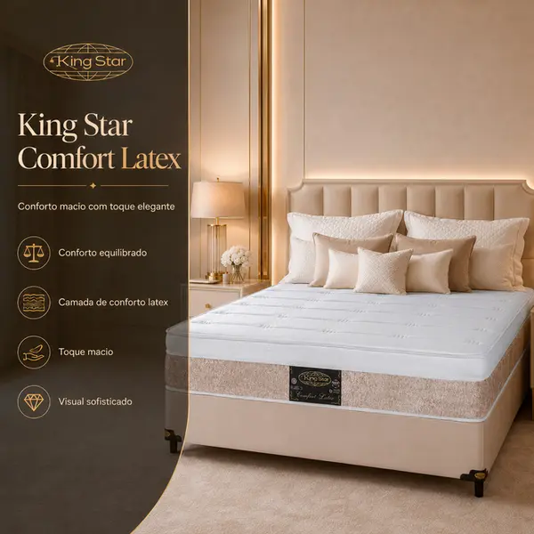 Conjunto Cama Box King Star Comfort Latex — Colchão Molas Ensacadas + Base Box — 30 Noites + 1 Ano de Garantia