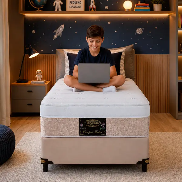 Conjunto Cama Box King Star Comfort Latex — Colchão Molas Ensacadas + Base Box — 30 Noites + 1 Ano de Garantia