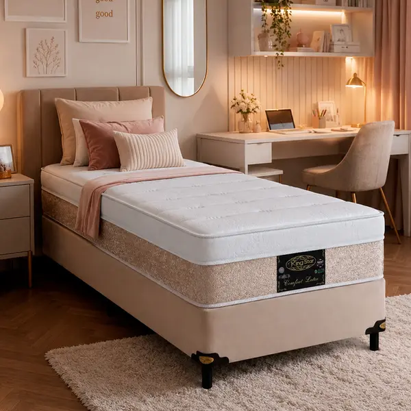 Conjunto Cama Box King Star Comfort Latex — Colchão Molas Ensacadas + Base Box — 30 Noites + 1 Ano de Garantia