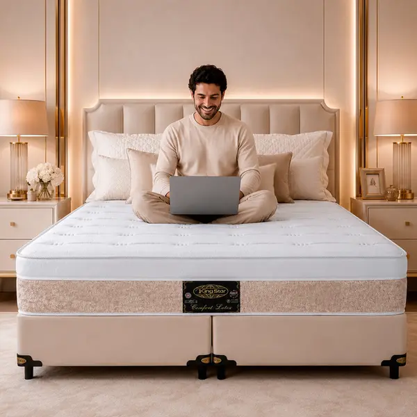 Conjunto Cama Box King Star Comfort Latex — Colchão Molas Ensacadas + Base Box — 30 Noites + 1 Ano de Garantia