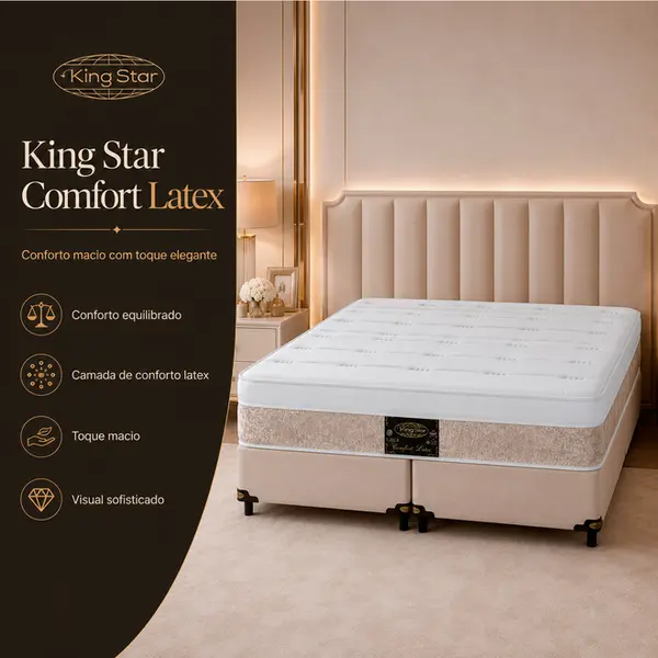 Conjunto Cama Box King Star Comfort Latex — Colchão Molas Ensacadas + Base Box — 30 Noites + 1 Ano de Garantia