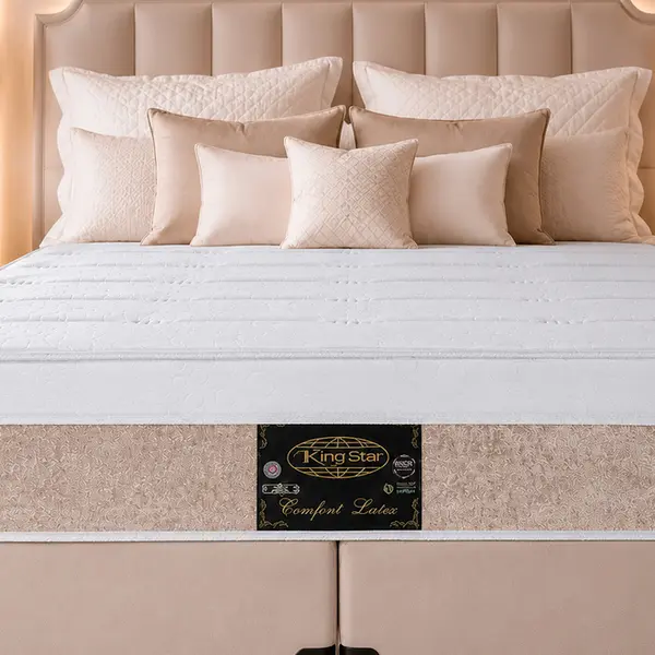 Conjunto Cama Box King Star Comfort Latex — Colchão Molas Ensacadas + Base Box — 30 Noites + 1 Ano de Garantia