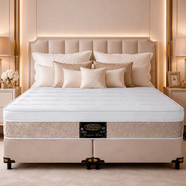 Conjunto Cama Box King Star Comfort Latex — Colchão Molas Ensacadas + Base Box — 30 Noites + 1 Ano de Garantia