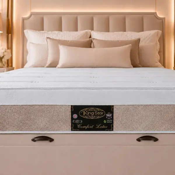 Conjunto Cama Box Baú King Star Comfort Latex — Colchão Molas Ensacadas + Base Box Baú — 30 Noites + 1 Ano de Garantia