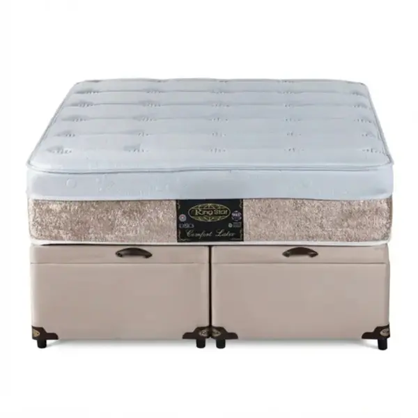 Conjunto Cama Box Baú King Star Comfort Latex — Colchão Molas Ensacadas + Base Box Baú — 30 Noites + 1 Ano de Garantia