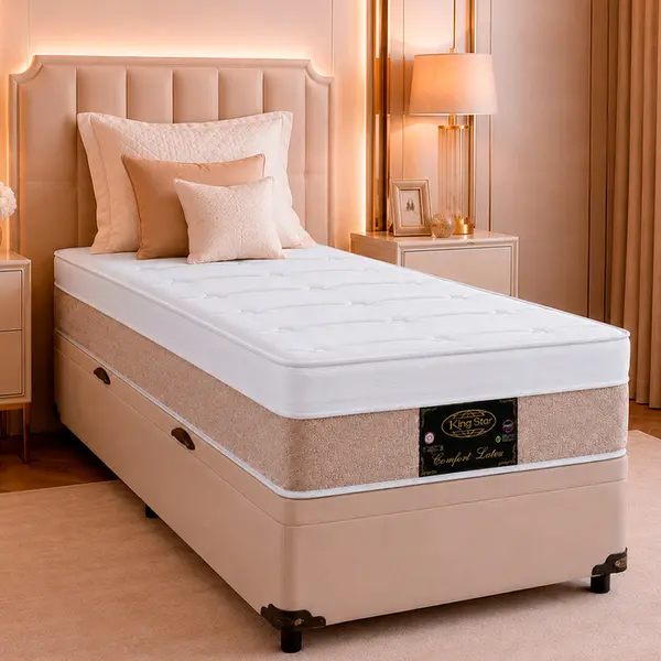 Conjunto Cama Box Baú King Star Comfort Latex — Colchão Molas Ensacadas + Base Box Baú — 30 Noites + 1 Ano de Garantia