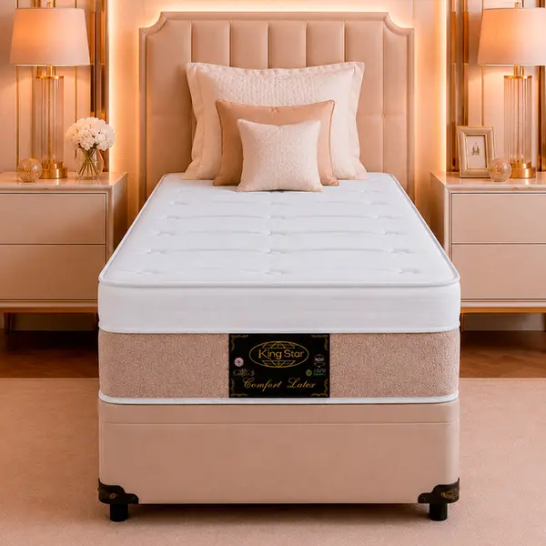 Conjunto Cama Box Baú King Star Comfort Latex — Colchão Molas Ensacadas + Base Box Baú — 30 Noites + 1 Ano de Garantia
